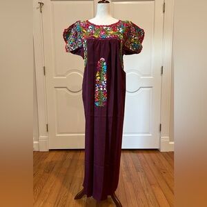 San Antonino Maxi Dress,Oaxaca Mexican dress. hand Embroidered with Silk Threads